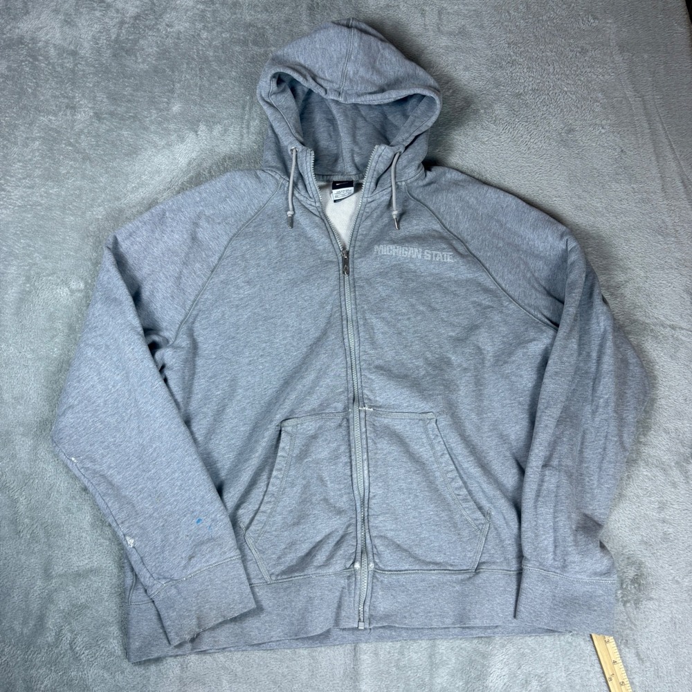 Nike Sweater Mens XXL Michigan State Spartans Full Zip Hoodie Gray NCAA Raglan